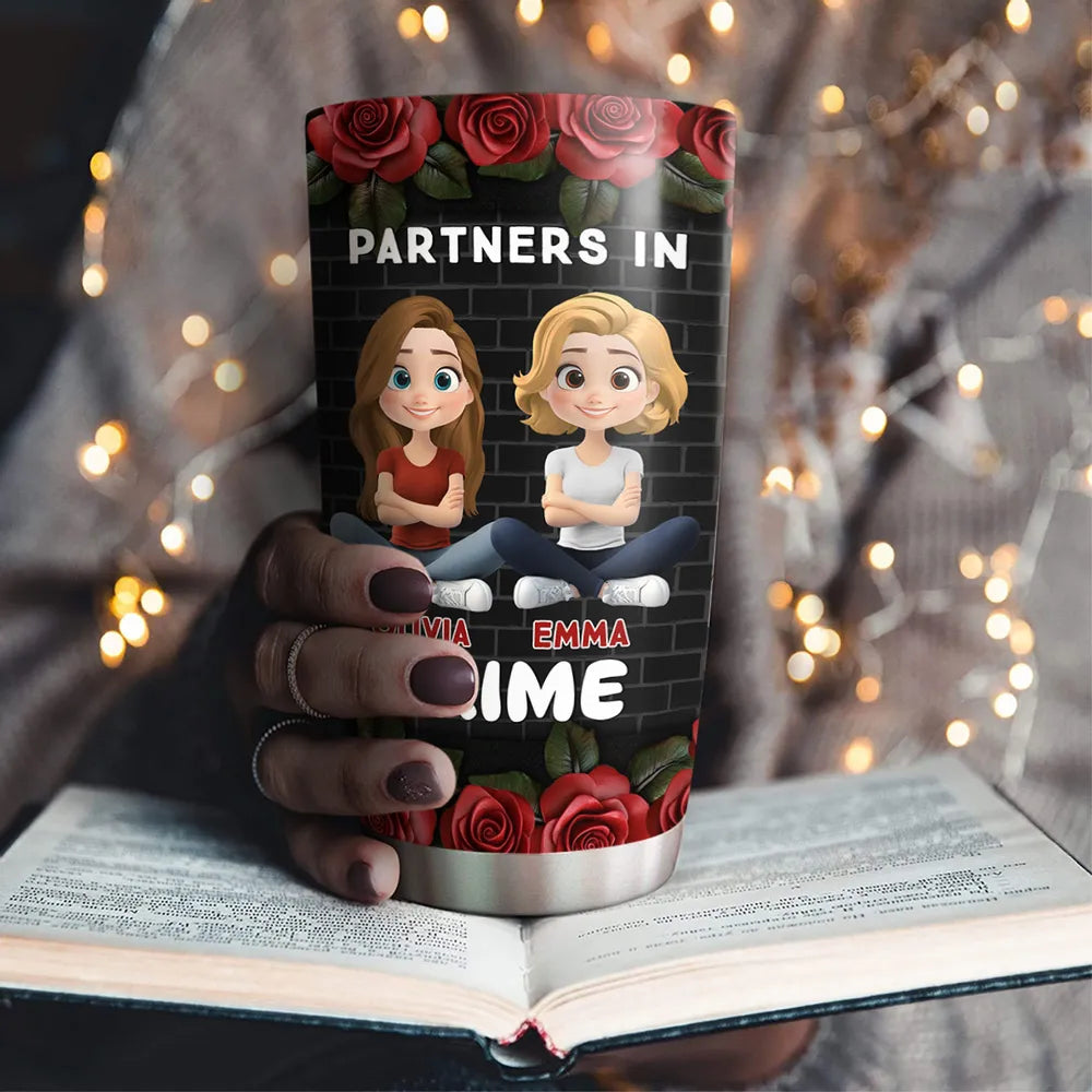 Personalized Insulated Travel Tumbler, Cartoon Friend Partners in Crime Unique Creative Gift