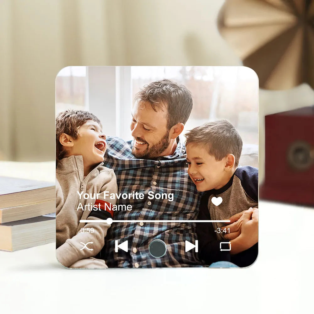 Personalized Acrylic Music Magnet – Custom Father’s Day Gift, Featuring Family Photo and Song Lyrics