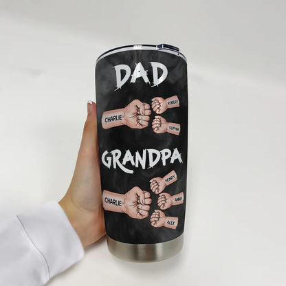 “Dad & Grandpa” Insulated Travel Tumbler - Fist-Bump Design, Custom Names, Heart-Warming Family Present