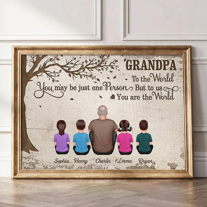 Grandpa To the World Poster, Custom Family Wall Art with Kids Under Tree, Creative Gift for Grandpa