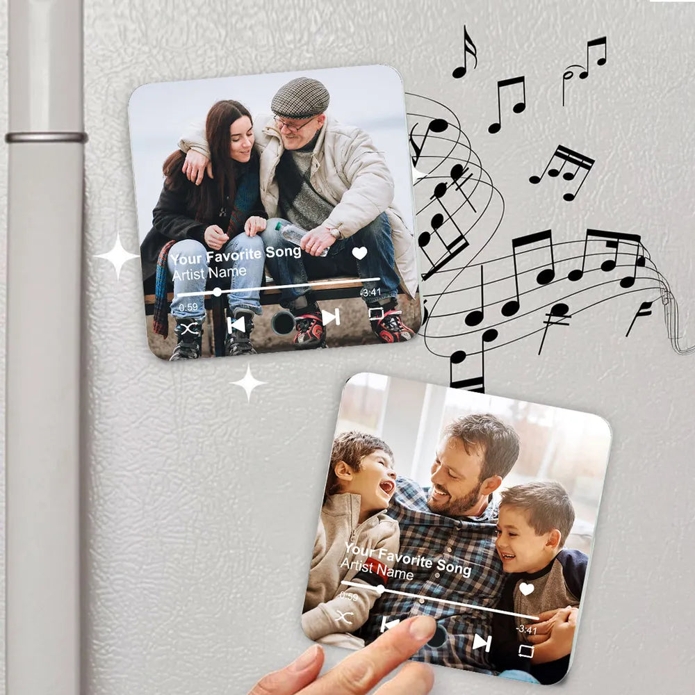Personalized Acrylic Music Magnet – Custom Father’s Day Gift, Featuring Family Photo and Song Lyrics