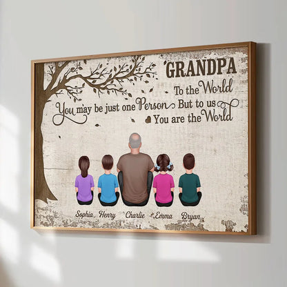 Grandpa To the World Poster, Custom Family Wall Art with Kids Under Tree, Creative Gift for Grandpa