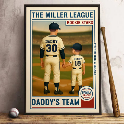 “Daddy’s Team” Custom Baseball-Themed Poster with Frame – Personalized Father's Day Gift for Dad