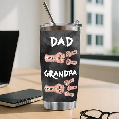 “Dad & Grandpa” Insulated Travel Tumbler - Fist-Bump Design, Custom Names, Heart-Warming Family Present