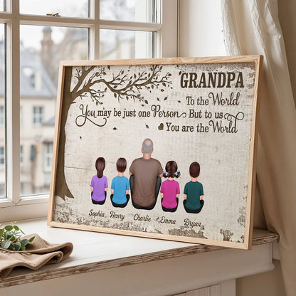 Grandpa To the World Poster, Custom Family Wall Art with Kids Under Tree, Creative Gift for Grandpa