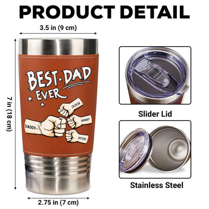 Personalized Leather Wrapped Tumbler, Best Dad Ever Fist Bump Design, Unique Gift for Dad