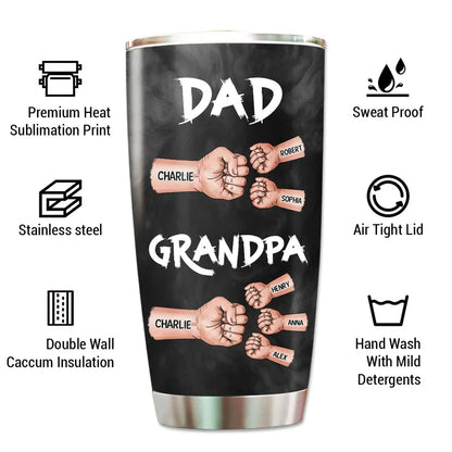 “Dad & Grandpa” Insulated Travel Tumbler - Fist-Bump Design, Custom Names, Heart-Warming Family Present