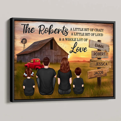 Custom Rustic Farm Family Poster Sunset Barn and Kids with Dog Cozy Country Decor Unique Father's Day Gift