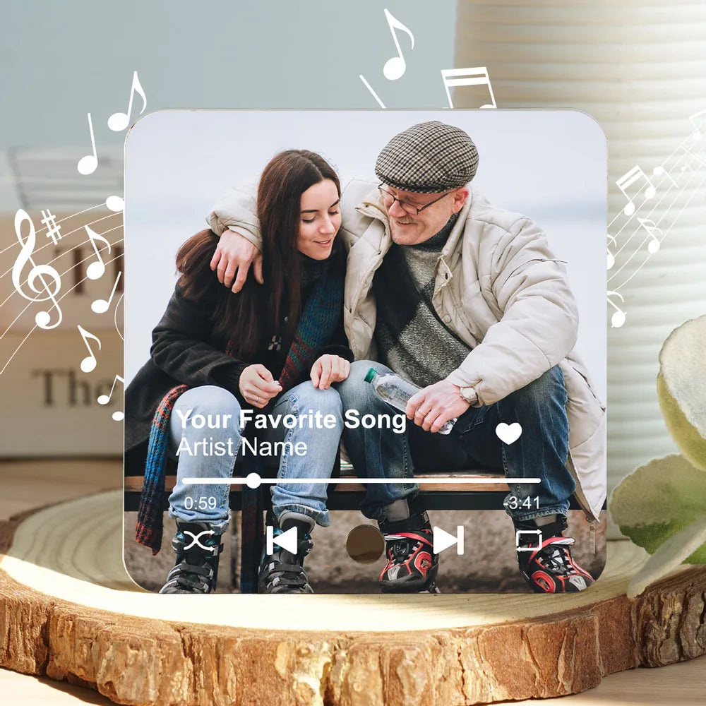 Personalized Acrylic Music Magnet – Custom Father’s Day Gift, Featuring Family Photo and Song Lyrics