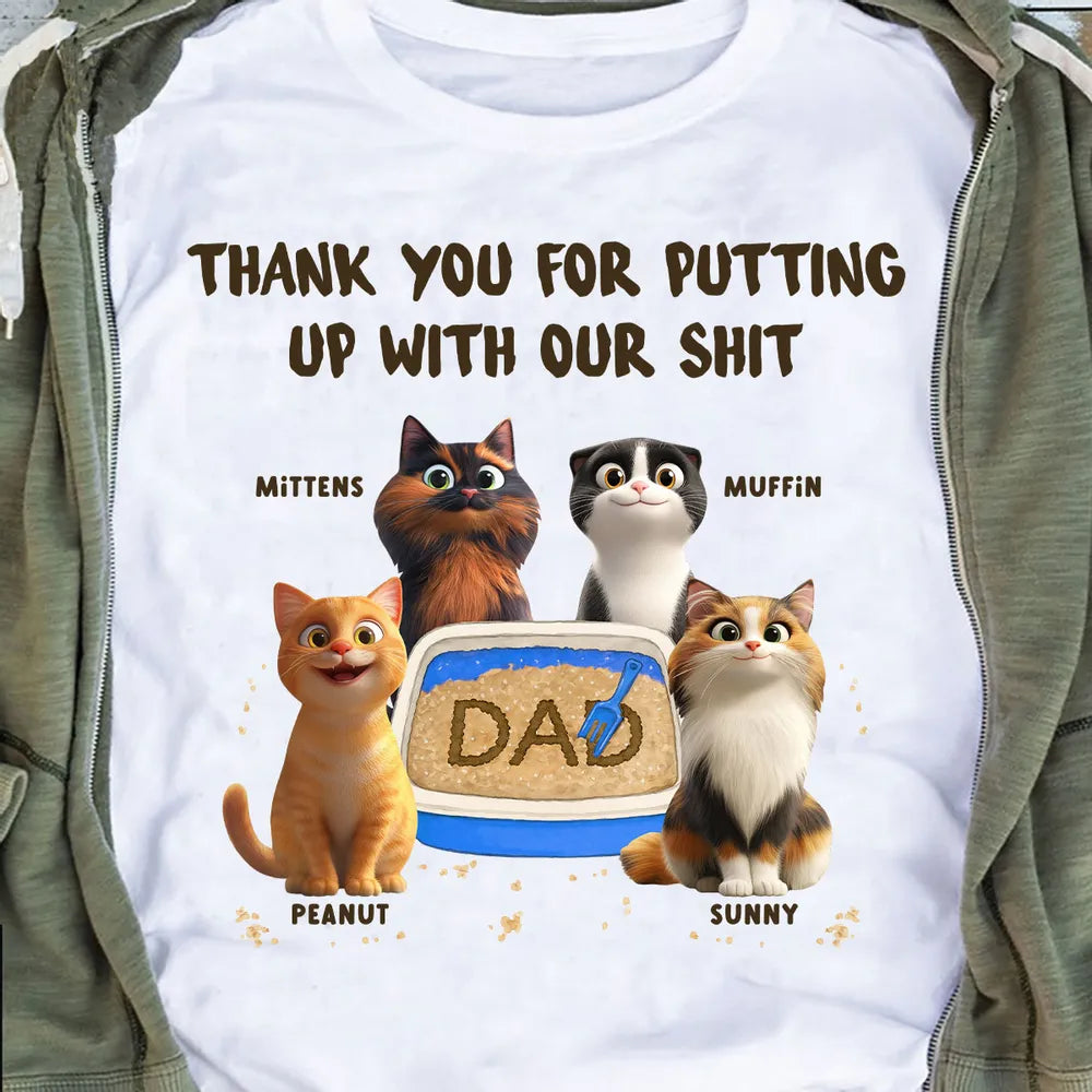 Personalized Classic Tee with Orange Cat & Litter Box, Funny Unique Gift for Cat Dad