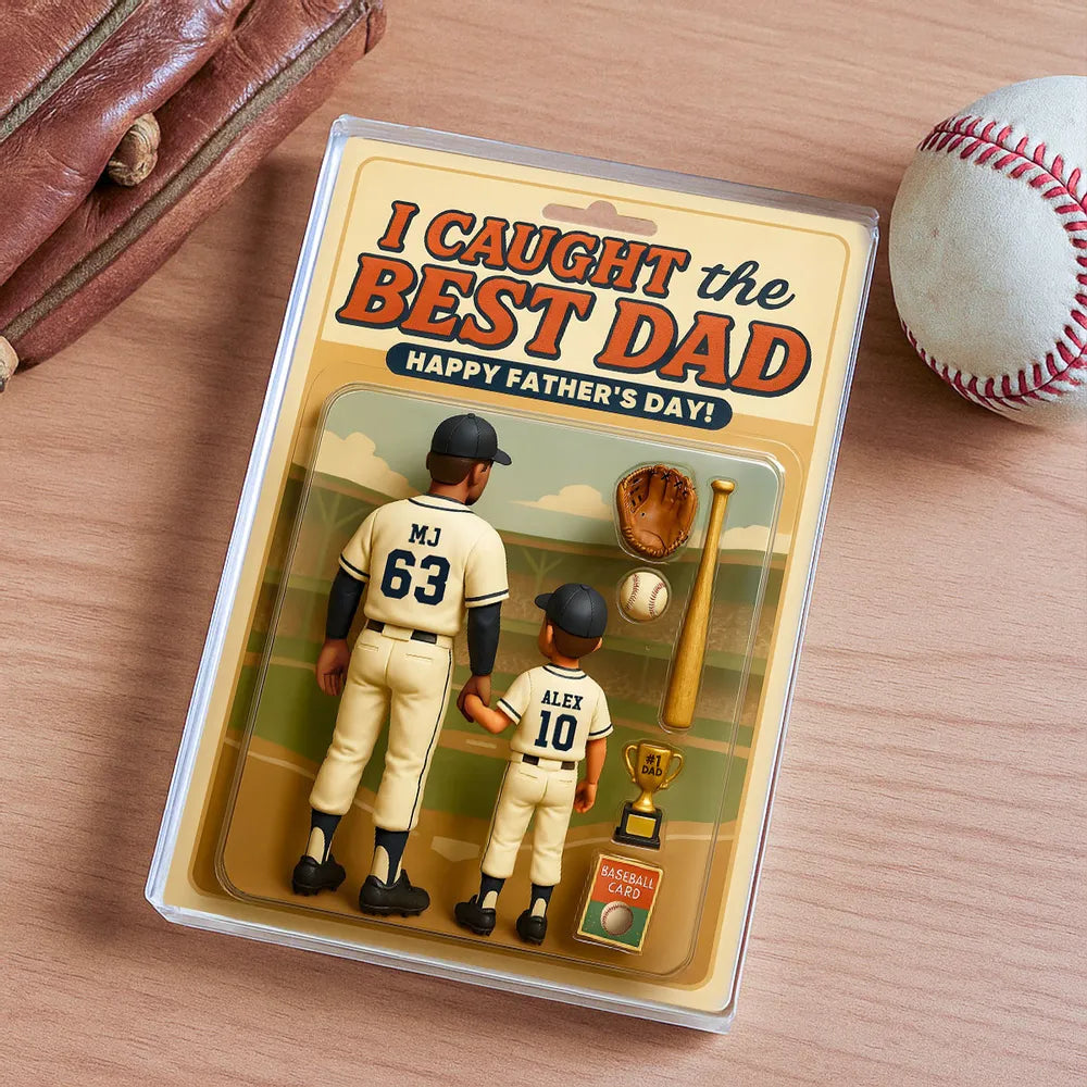 Custom Baseball Action-Figure Style Acrylic Block Plaque – “I Caught the Best Dad” Baseball Father’s Day Gift
