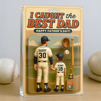 Custom Baseball Action-Figure Style Acrylic Block Plaque – “I Caught the Best Dad” Baseball Father’s Day Gift