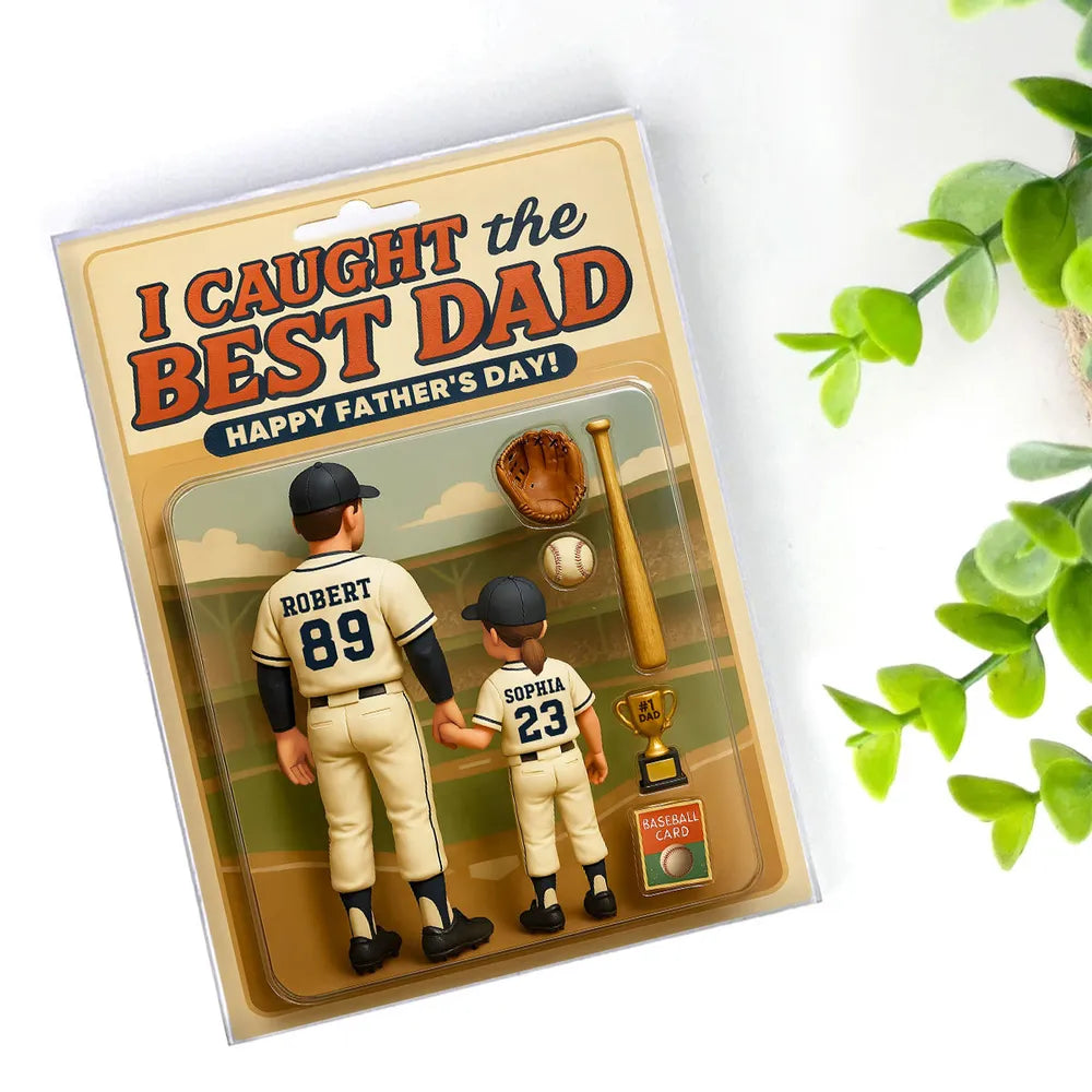 Custom Baseball Action-Figure Style Acrylic Block Plaque – “I Caught the Best Dad” Baseball Father’s Day Gift