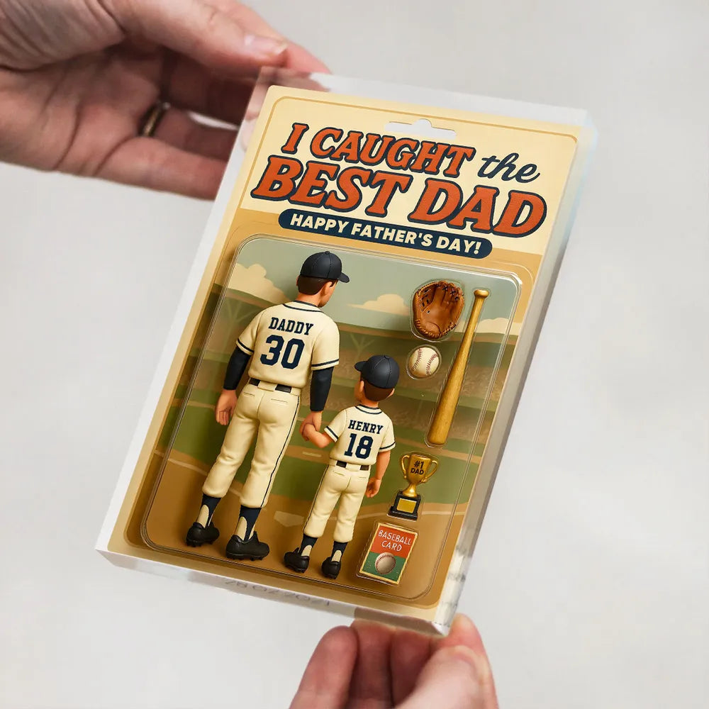 Custom Baseball Action-Figure Style Acrylic Block Plaque – “I Caught the Best Dad” Baseball Father’s Day Gift