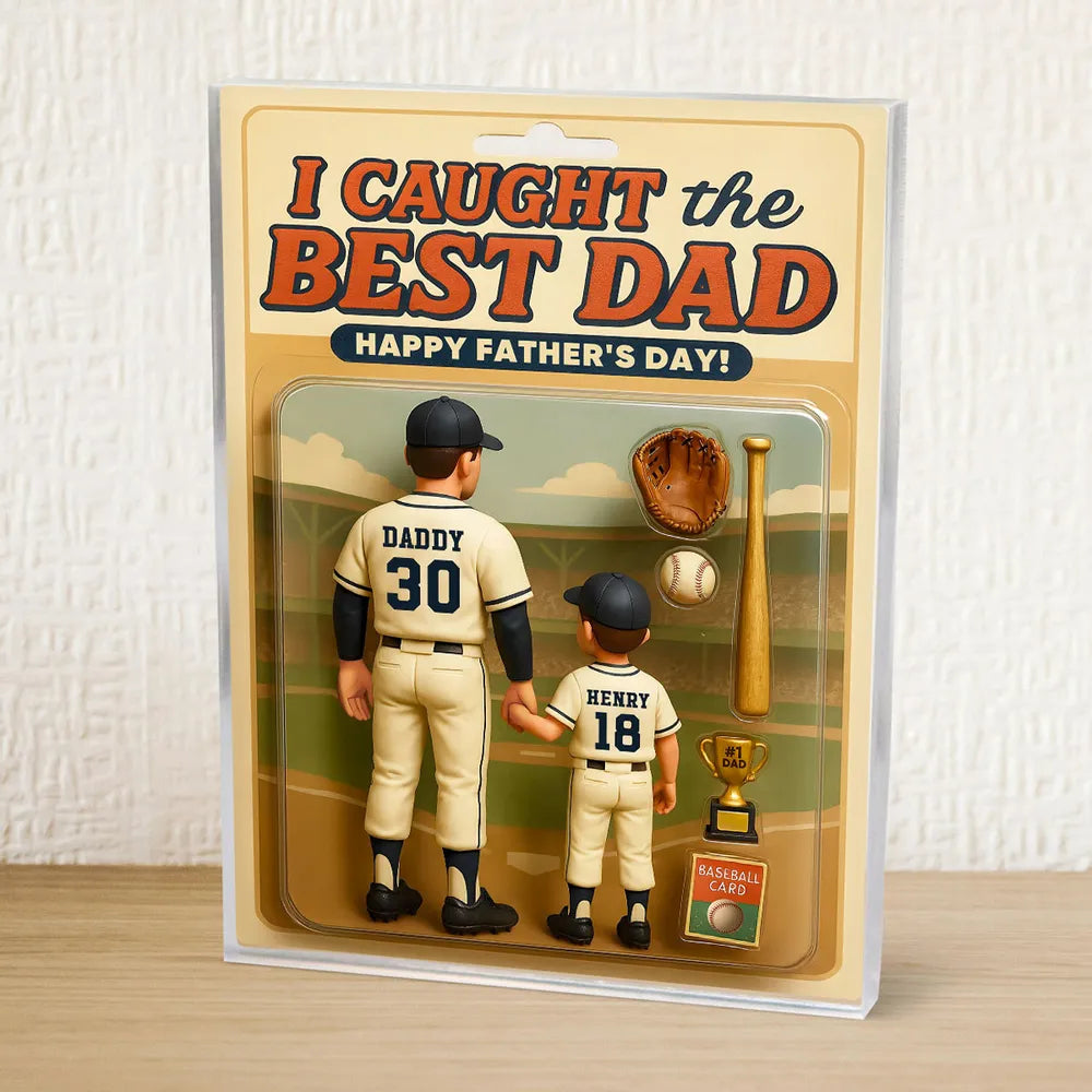 Custom Baseball Action-Figure Style Acrylic Block Plaque – “I Caught the Best Dad” Baseball Father’s Day Gift
