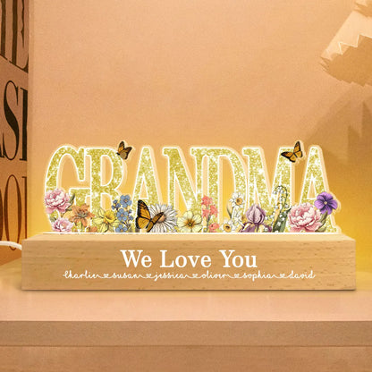 Personalized Block LED Light Plaque for Mom, Floral MOM Night Light with Custom Details, Cozy Bedroom Lamp & Heartfelt Gift