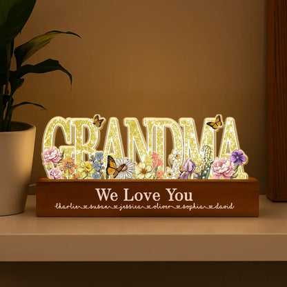 Personalized Block LED Light Plaque for Mom, Floral MOM Night Light with Custom Details, Cozy Bedroom Lamp & Heartfelt Gift