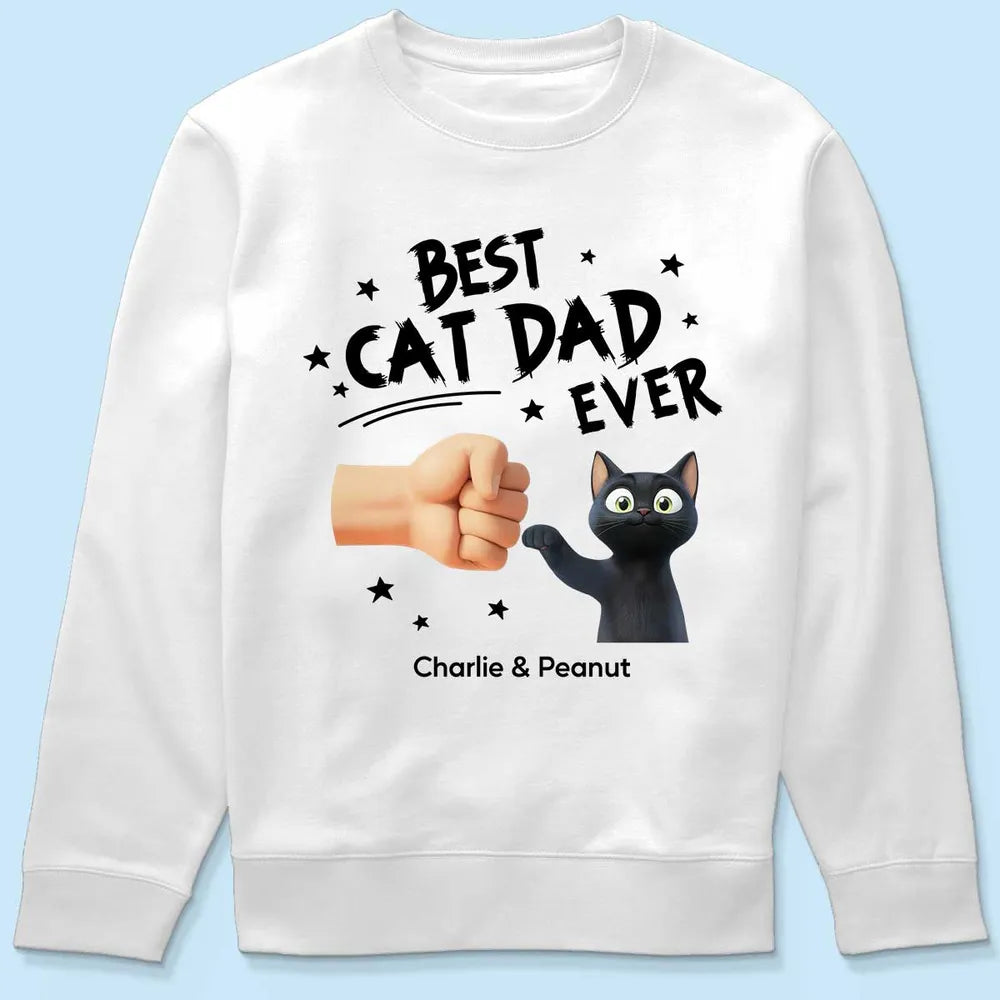 Personalized Best Cat Dad Ever Classic Tee with Cat Fist Bump, Unique Gift for Cat Dads