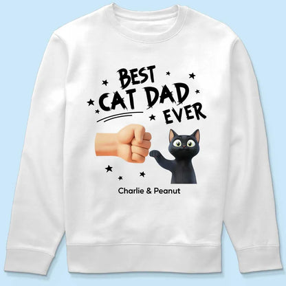 Personalized Best Cat Dad Ever Classic Tee with Cat Fist Bump, Unique Gift for Cat Dads