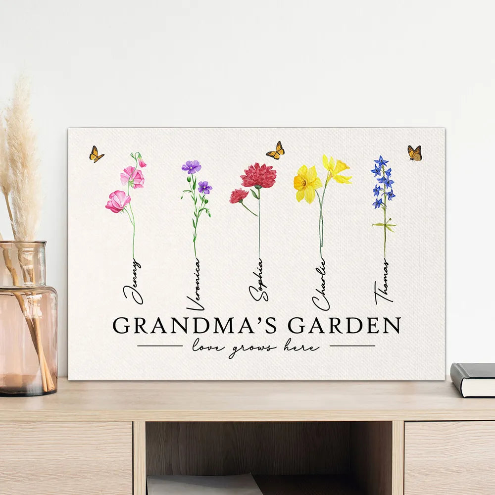 Personalized Flower Name Art Poster/Canvas Gift for Grandmother