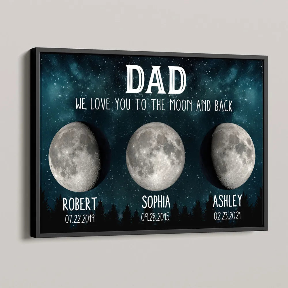 Personalized Moon Phase Poster for Dad, Custom We Love You To The Moon And Back Wall Decor, Unique Father's Gift