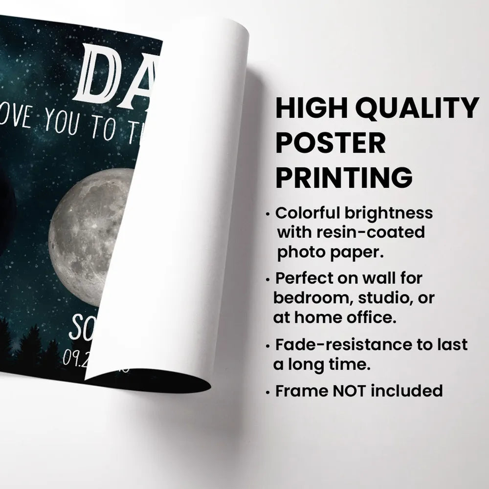 Personalized Moon Phase Poster for Dad, Custom We Love You To The Moon And Back Wall Decor, Unique Father's Gift