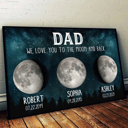Personalized Moon Phase Poster for Dad, Custom We Love You To The Moon And Back Wall Decor, Unique Father's Gift