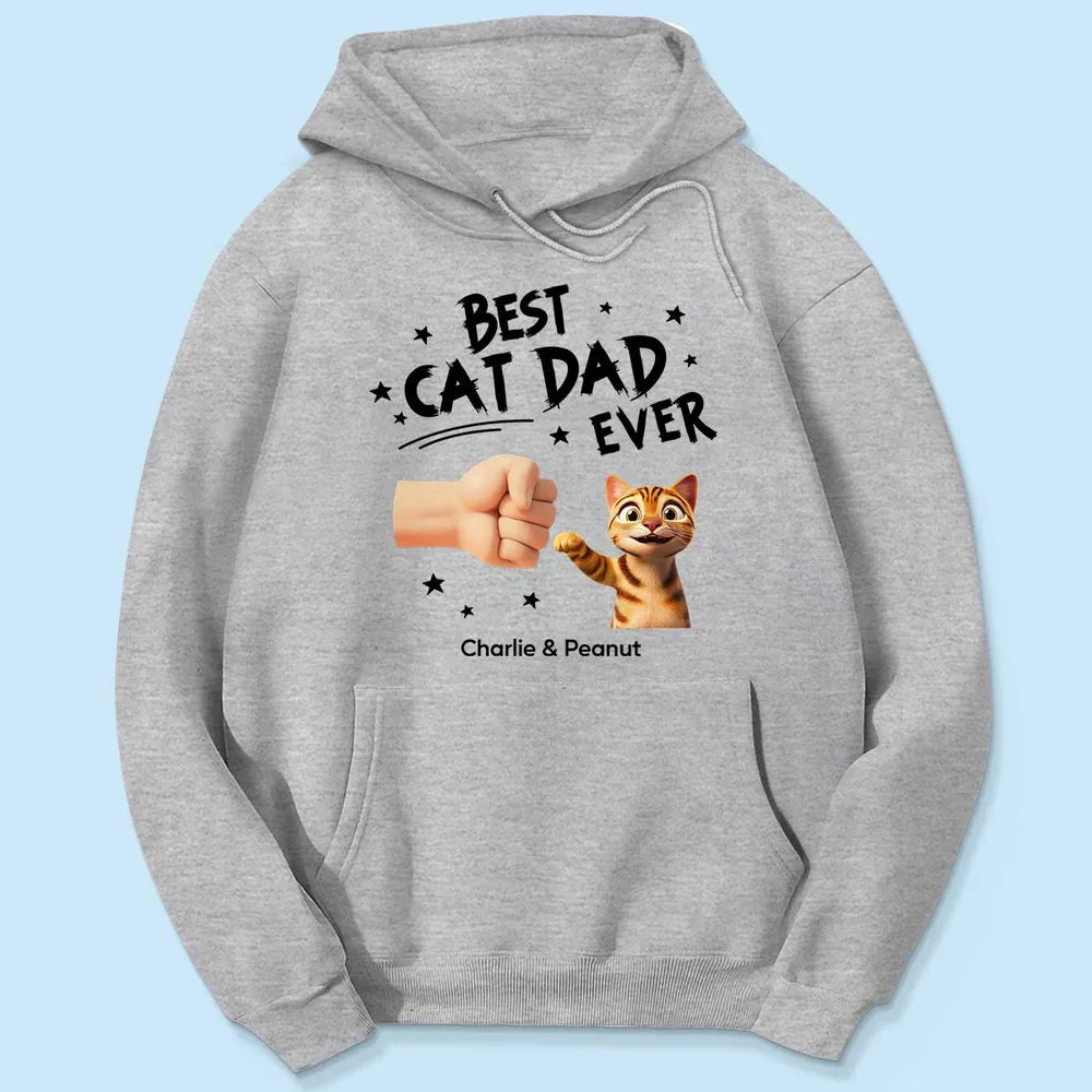 Personalized Best Cat Dad Ever Classic Tee with Cat Fist Bump, Unique Gift for Cat Dads