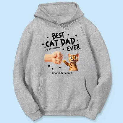 Personalized Best Cat Dad Ever Classic Tee with Cat Fist Bump, Unique Gift for Cat Dads