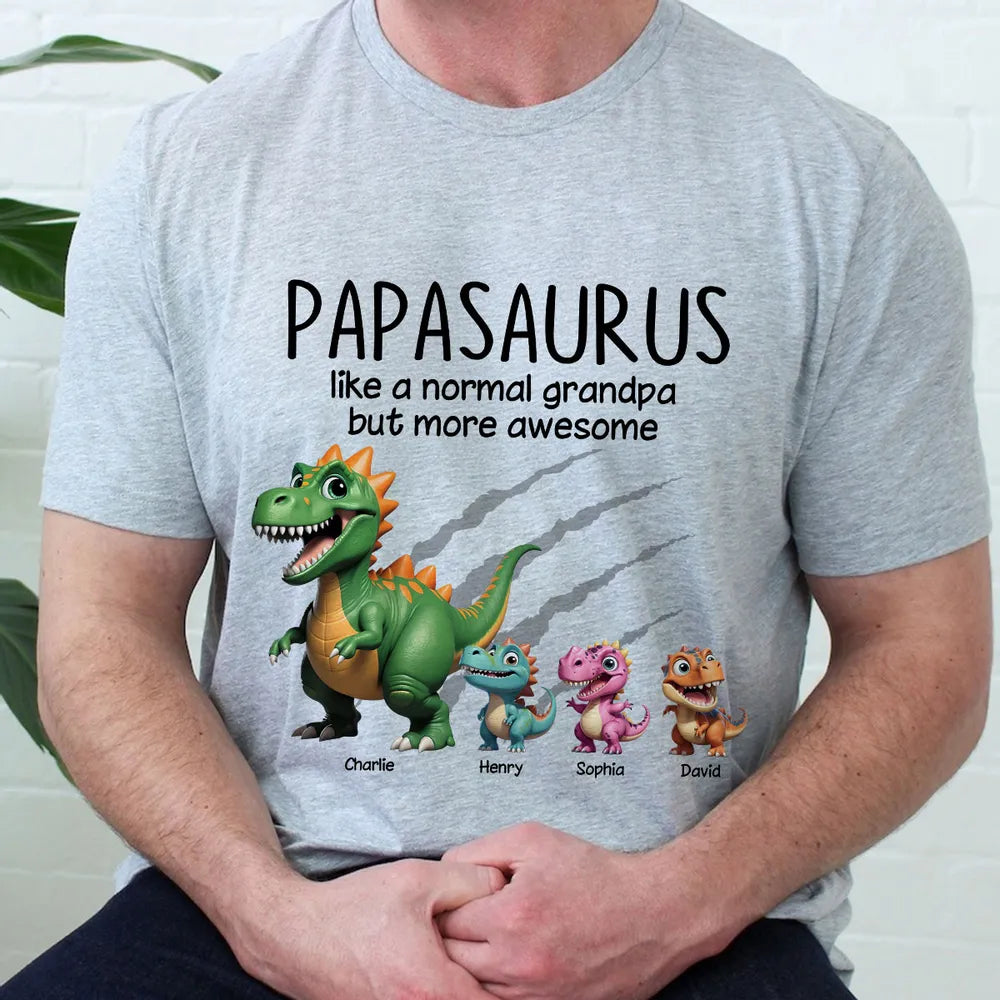 Personalized Papasaurus Classic Tee with Cute Dinosaur Crew Funny Grandpa Gift for Father's Day and Everyday Smiles