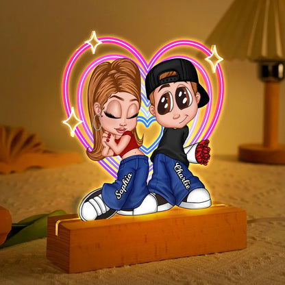 Shaped Acrylic Block LED Plaque Personalized Cute Couple Night Light With Retro Heart Vibe A Sweet Romantic Gift for Him or Her