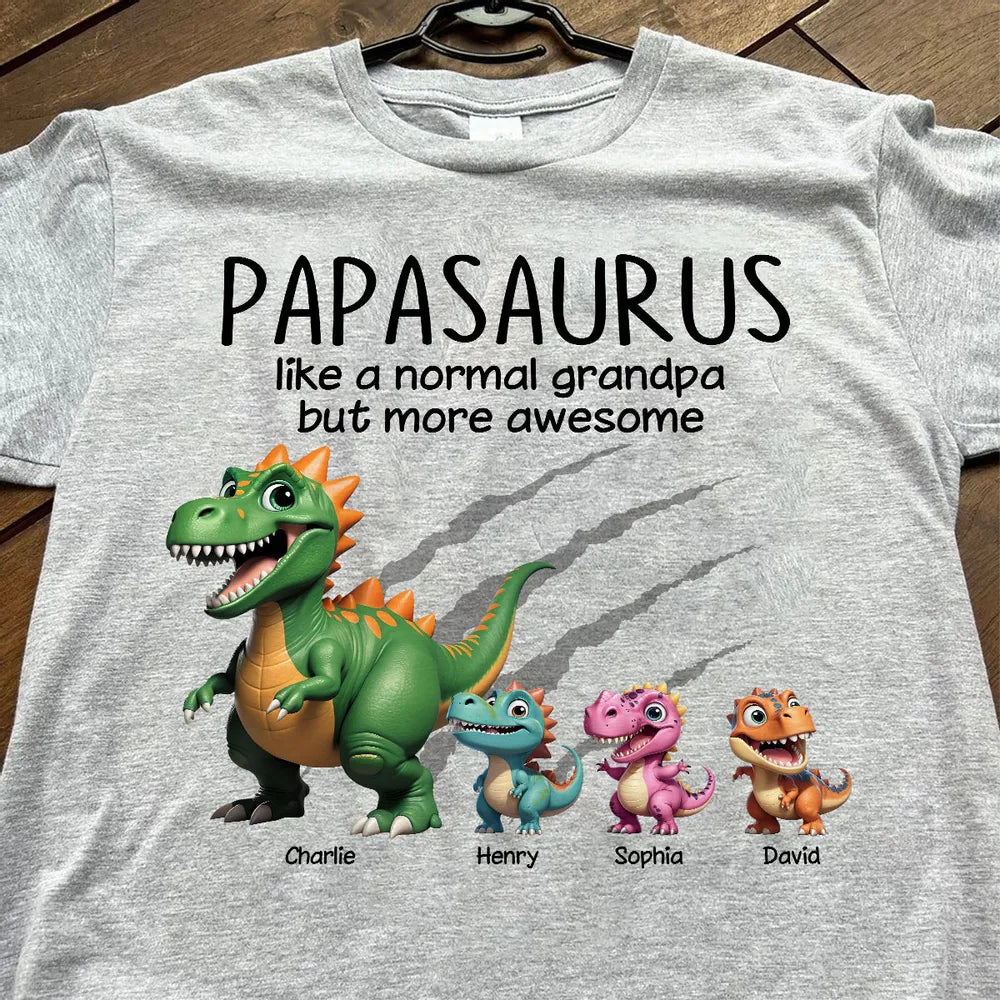 Personalized Papasaurus Classic Tee with Cute Dinosaur Crew Funny Grandpa Gift for Father's Day and Everyday Smiles
