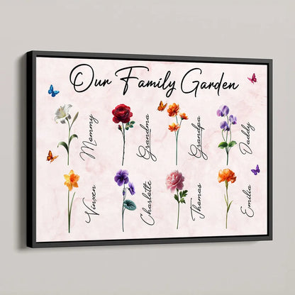 Our Family Garden Poster – Personalized Floral Family Wall Art, Cozy Home Décor, a Heartwarming Gift for Parents or Grandparents