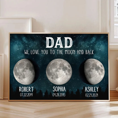 Personalized Moon Phase Poster for Dad, Custom We Love You To The Moon And Back Wall Decor, Unique Father's Gift
