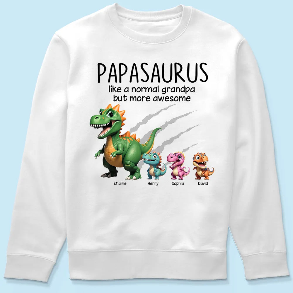 Personalized Papasaurus Classic Tee with Cute Dinosaur Crew Funny Grandpa Gift for Father's Day and Everyday Smiles