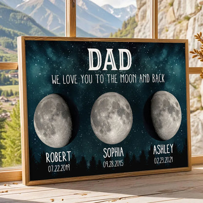 Personalized Moon Phase Poster for Dad, Custom We Love You To The Moon And Back Wall Decor, Unique Father's Gift