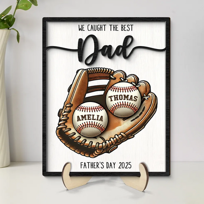 Custom Baseball, Softball  Glove & Kids Name 2-Layer Wooden Plaque - Unique Father’s Day Gift for Dad