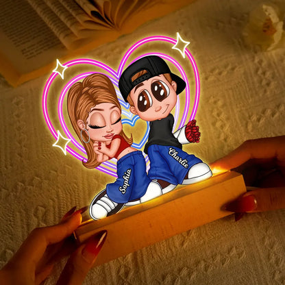 Shaped Acrylic Block LED Plaque Personalized Cute Couple Night Light With Retro Heart Vibe A Sweet Romantic Gift for Him or Her