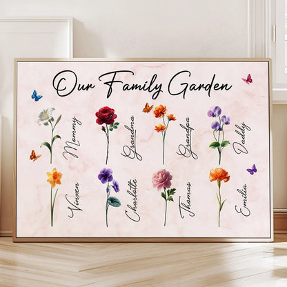 Our Family Garden Poster – Personalized Floral Family Wall Art, Cozy Home Décor, a Heartwarming Gift for Parents or Grandparents