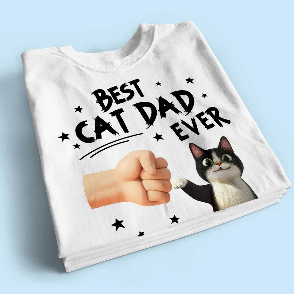 Personalized Best Cat Dad Ever Classic Tee with Cat Fist Bump, Unique Gift for Cat Dads