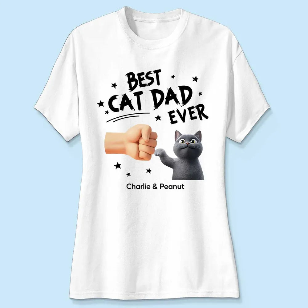 Personalized Best Cat Dad Ever Classic Tee with Cat Fist Bump, Unique Gift for Cat Dads