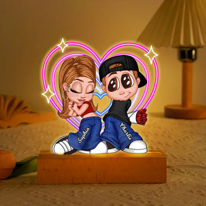 Shaped Acrylic Block LED Plaque Personalized Cute Couple Night Light With Retro Heart Vibe A Sweet Romantic Gift for Him or Her