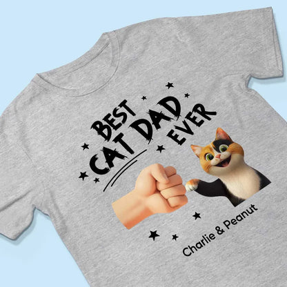 Personalized Best Cat Dad Ever Classic Tee with Cat Fist Bump, Unique Gift for Cat Dads