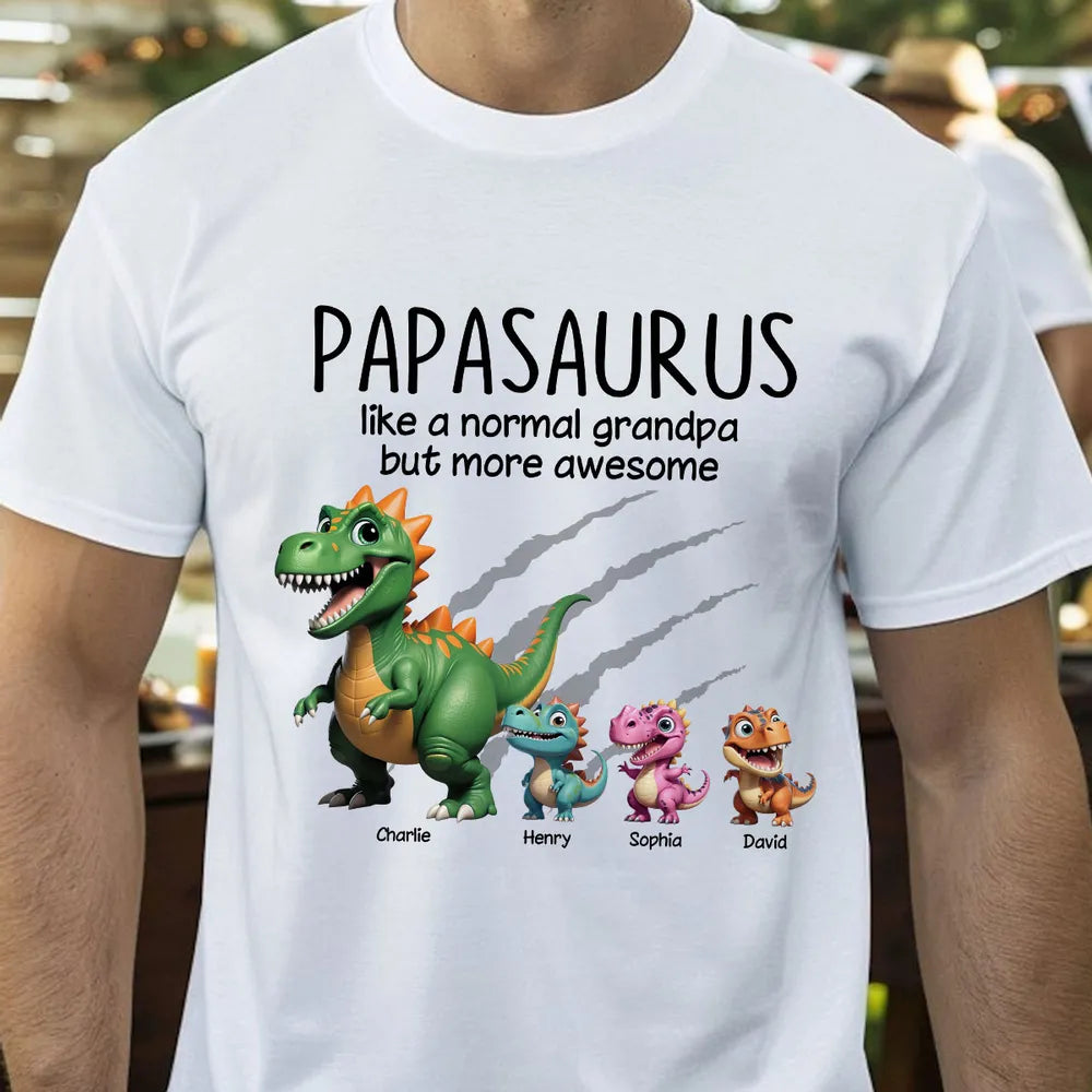Personalized Papasaurus Classic Tee with Cute Dinosaur Crew Funny Grandpa Gift for Father's Day and Everyday Smiles