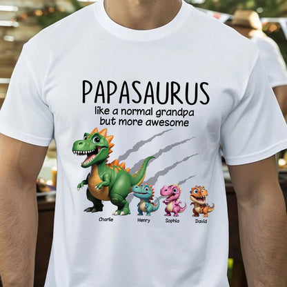 Personalized Papasaurus Classic Tee with Cute Dinosaur Crew Funny Grandpa Gift for Father's Day and Everyday Smiles
