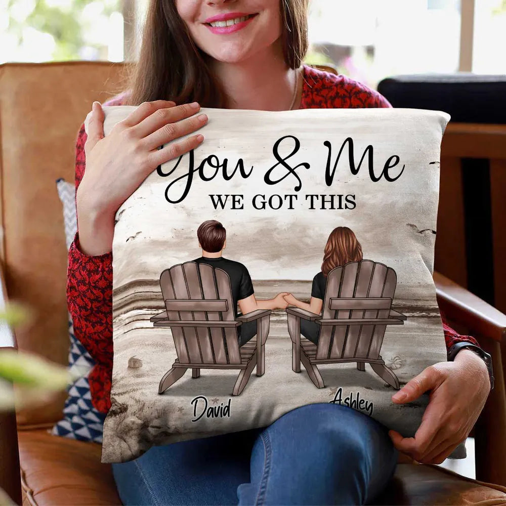 Retro Vintage Back View Couple Sitting Beach Landscape Personalized Pillow