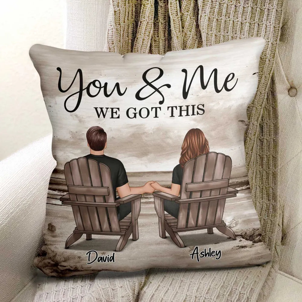 Retro Vintage Back View Couple Sitting Beach Landscape Personalized Pillow