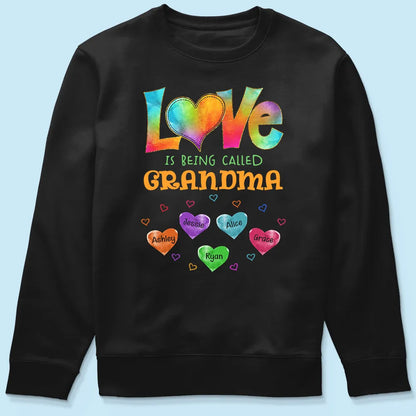 Personalized Classic Tee Love Is Being Called Grandma Rainbow Heart Shirt - Unique Gift for Grandma