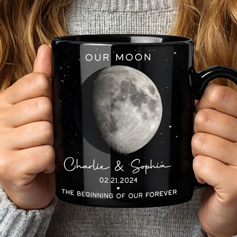 Our Moon Phase Mug, Custom Celestial Design for Couples, Romantic Anniversary Coffee Gift, Unique Keepsake for Him or Her
