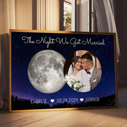 Personalized Couple Poster With Moon Phase & Photo, Custom Anniversary Wall Art, Romantic Unique Gift For Couples